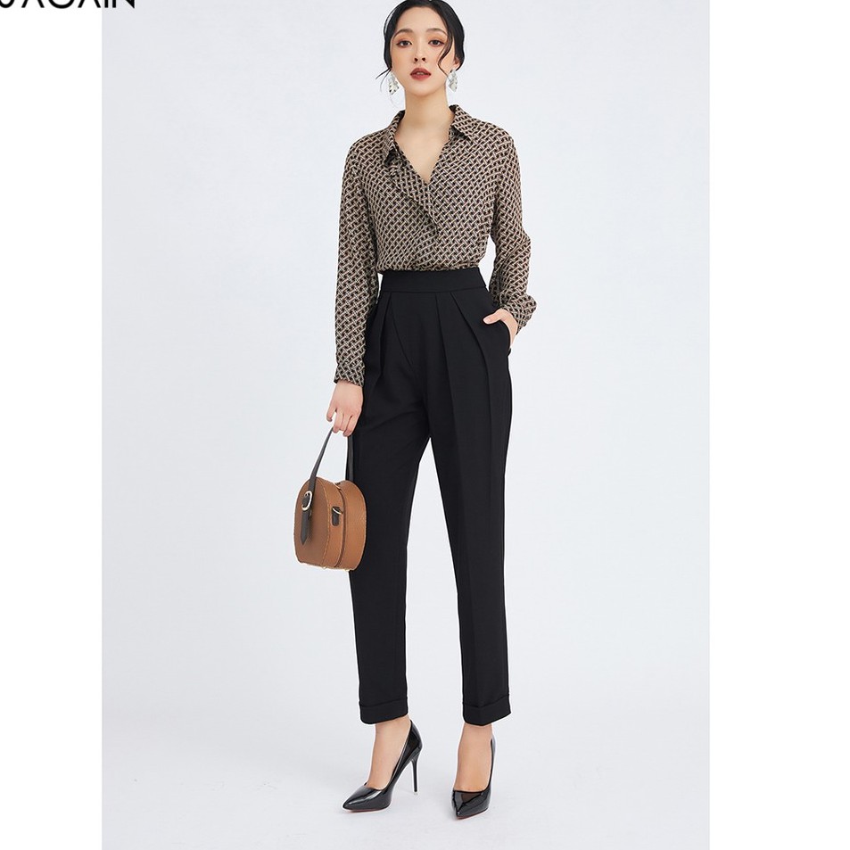 Áo Sơ mi voan nữ 92WEAR đủ màu, thiết kế dài tay họa tiết ASA1463