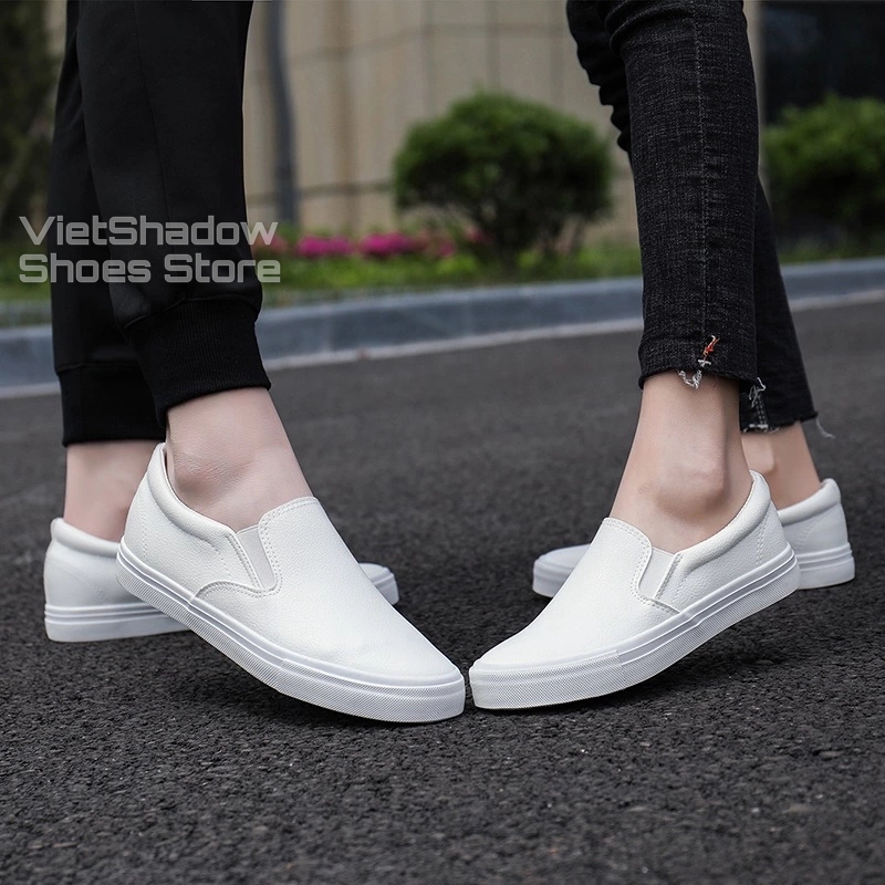 Slip on - Giày lười da nữ - Chất liệu da PU màu trắng full - Mã SP: B257