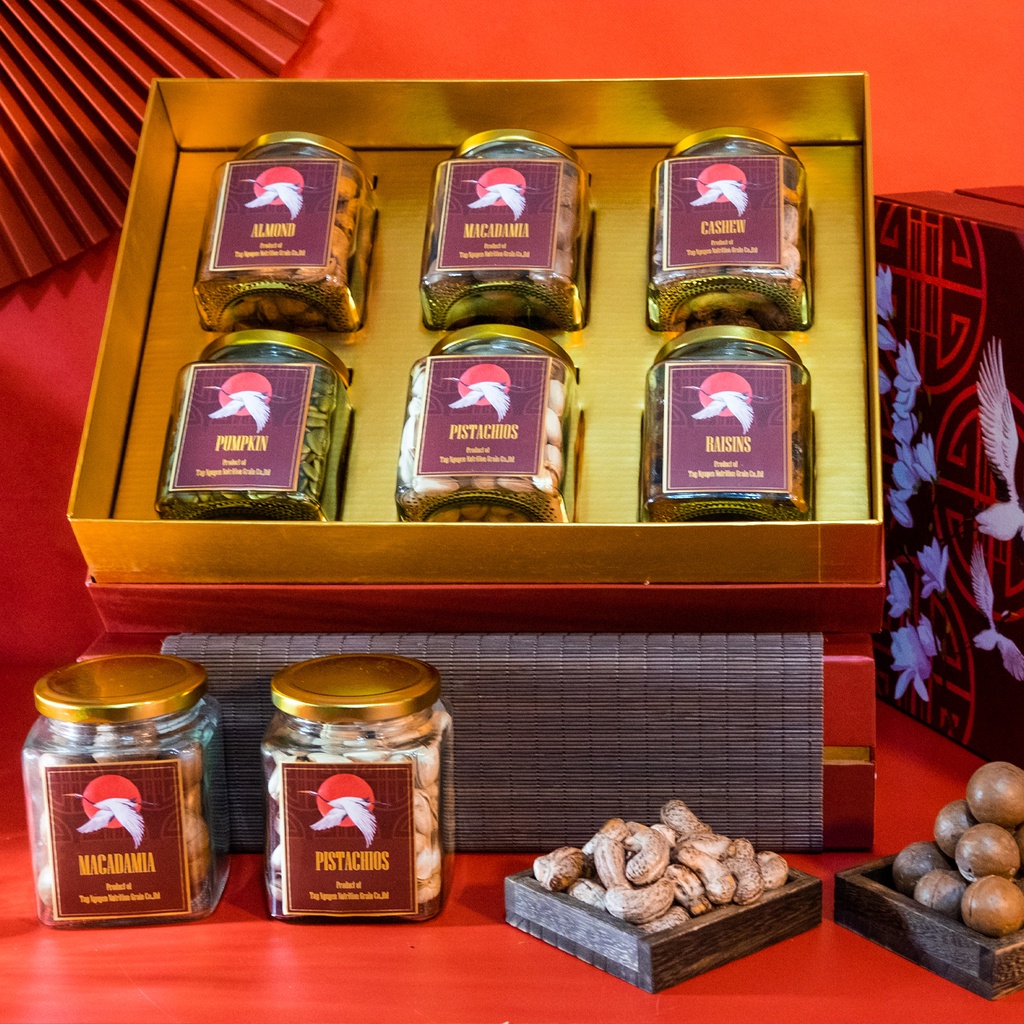 Hộp quà tết cao cấp Như Ý TANU NUTS, set quà tặng tết hạt dinh dưỡng sang trọng