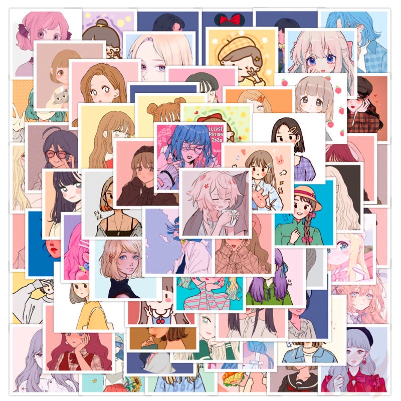 Set 60 Miếng Dán Họa Tiết Cô Gái Xinh Đẹp Không Thấm Nước DIY Xinh Xắn