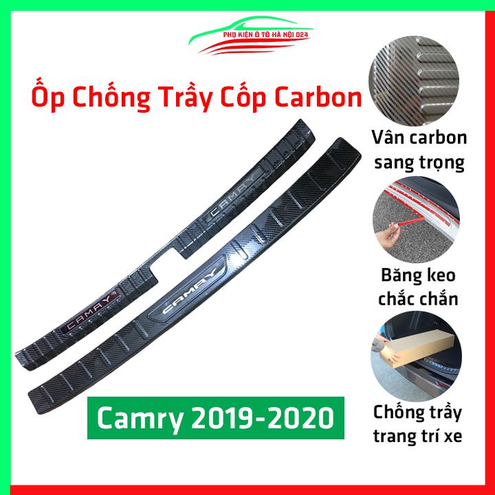 Ốp chống trầy cốp Camry 2019-2020 cacbon sáng bóng