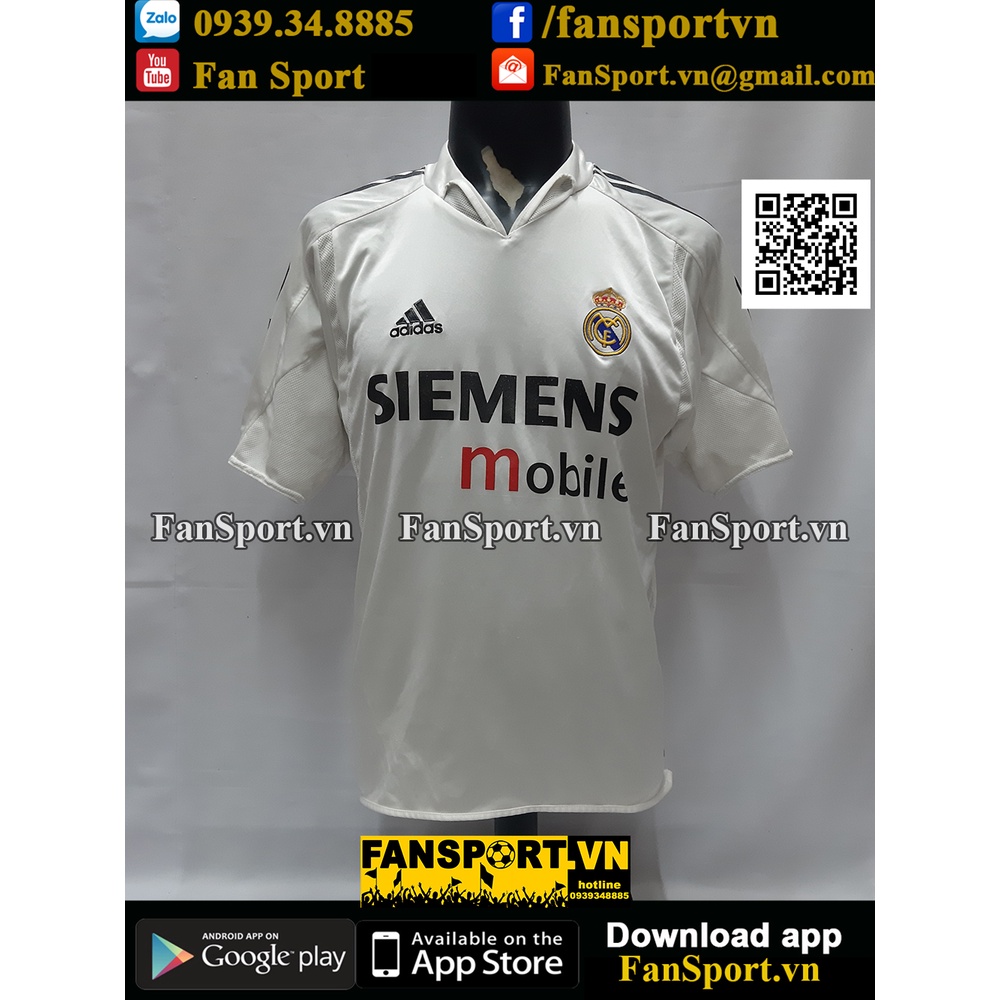 Áo đấu cầu thủ bóng đá Beckham 23 Real Madrid 2004-2005 home shirt jersey white 367841 Adidas size M