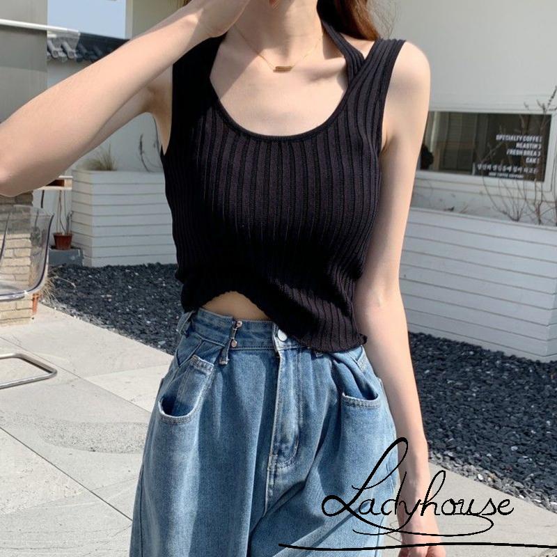 Ld-áo Hai Dây Giả Hai Mảnh Màu Trơn Ôm Dáng Gân Màu Xanh / Xanh Hoàng Gia / Đen Trơn Cho Nữ