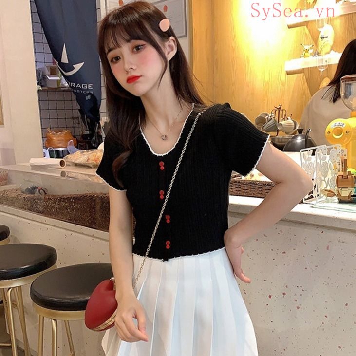 Áo Thun Lửng Tay Ngắn Cổ Chữ V Thời Trang Cho Nữ