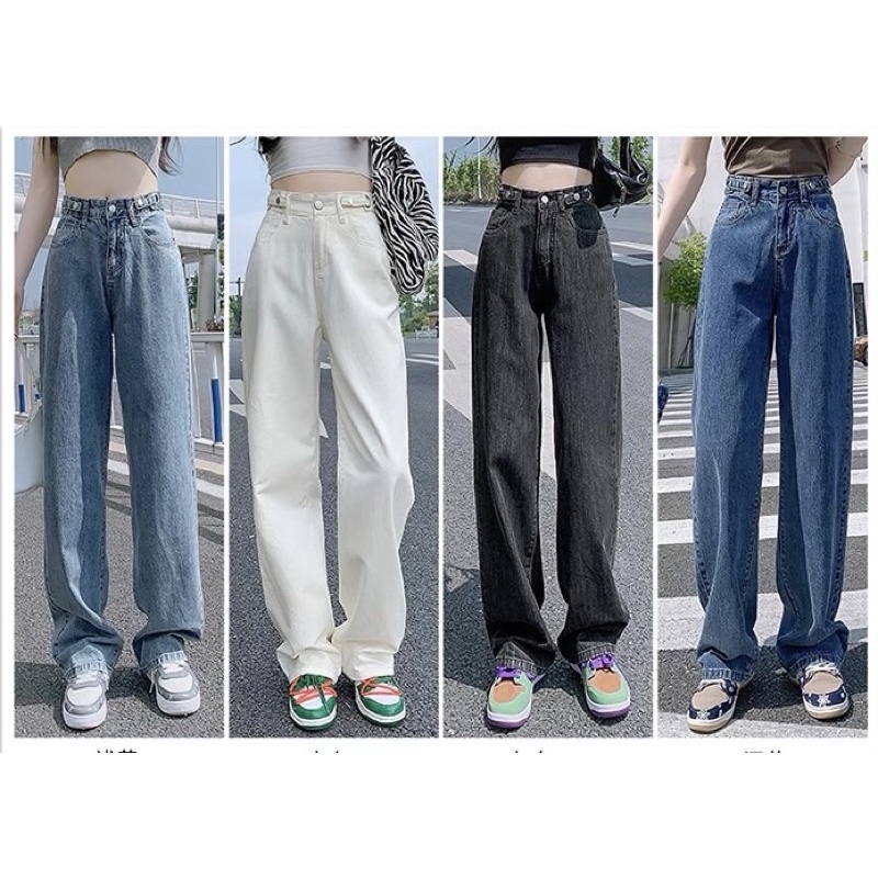 Quần bò ống rộng 2 cạp cúc hot trend