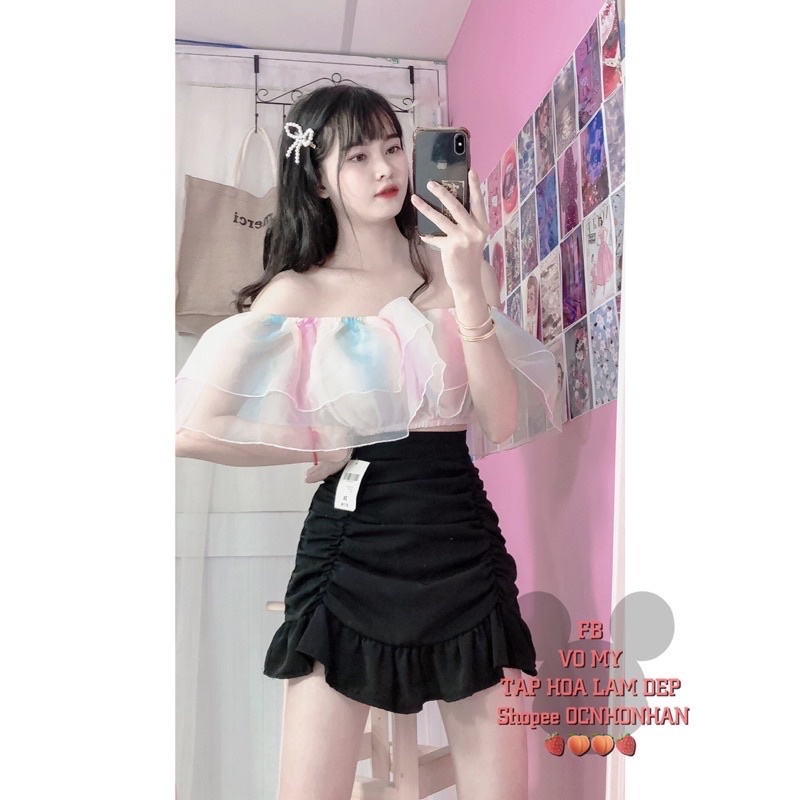 Set chân váy đuôi cá + áo bẹt vai rainbow