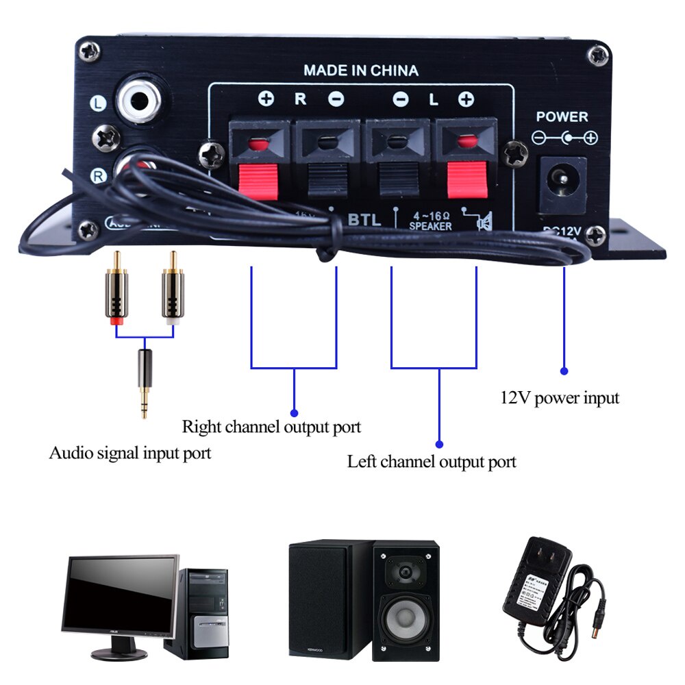 Bộ khuếch đại âm thanh kỹ thuật số mini 12V AK170 kết nối loa nghe nhạc hoặc cho xe hơi