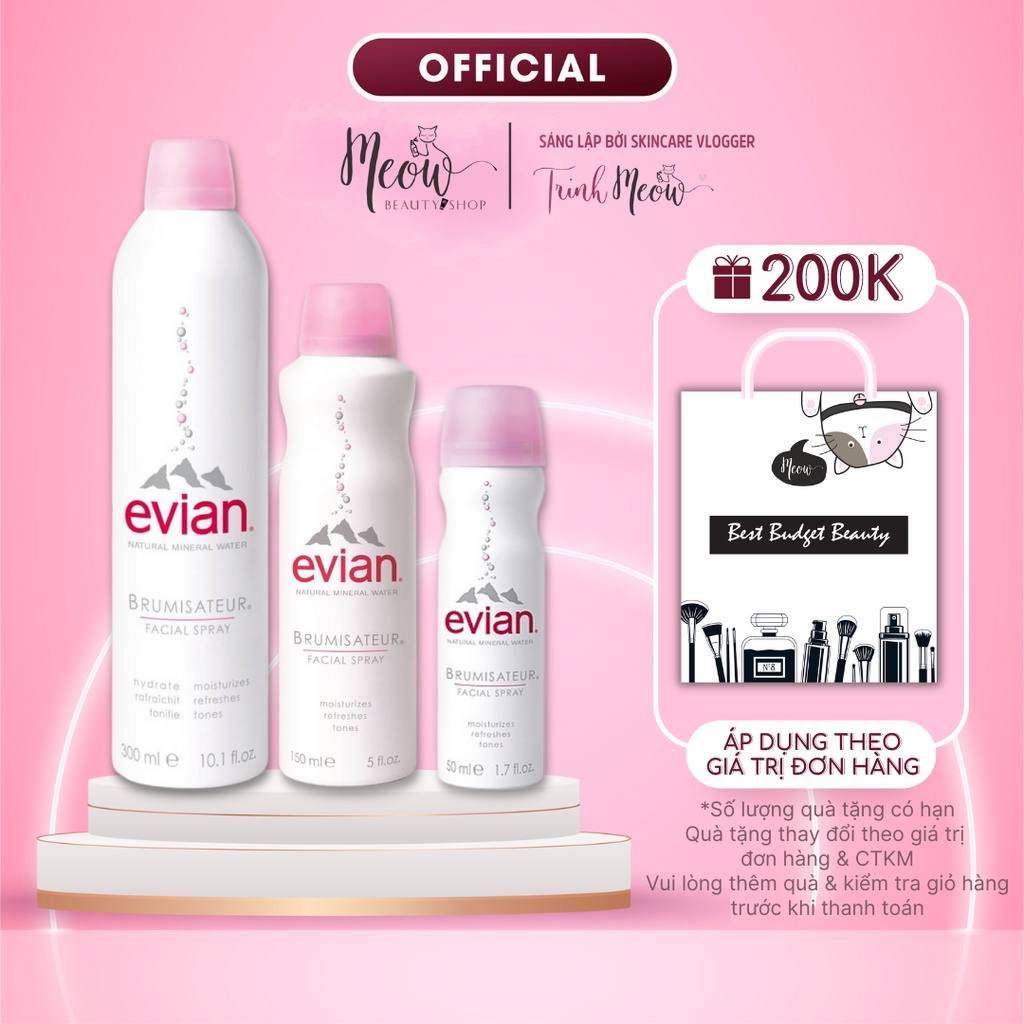 Xịt khoáng Evian cấp ẩm làm dịu da Facial Spray 50ml - 150ml - 300ml