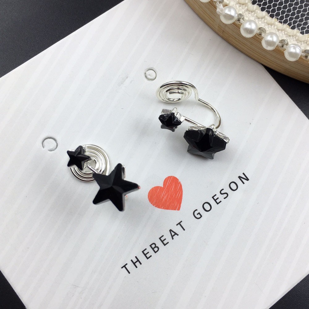 Khuyên Tai Kẹp Vành Tai Không Xỏ Lỗ Hình Ngôi Sao Đính Pha Lê Màu Đen Cho Nữ