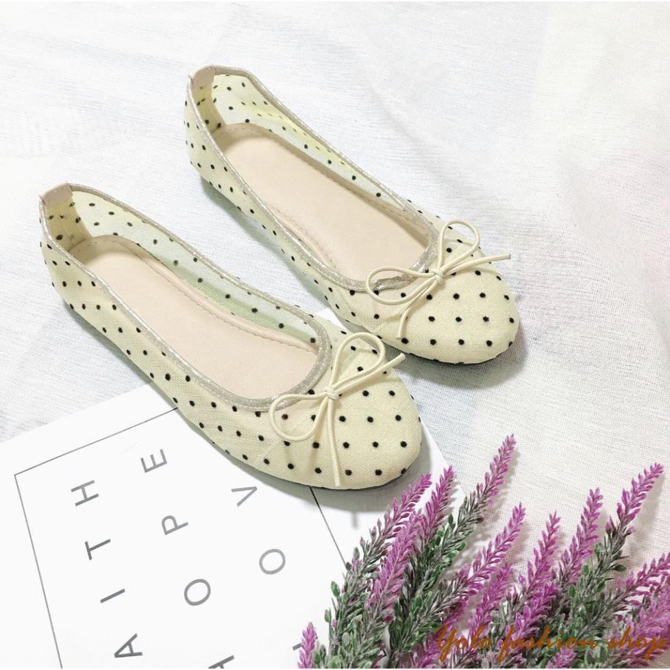 Hình thật B4-Giày bệt búp bê nữ phối lưới chấm bi xinh xắn | BigBuy360 - bigbuy360.vn