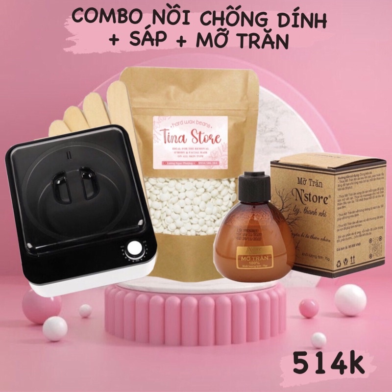 Combo nồi chông dính ceramic sáp và mỡ trăn n’store giúp tẩy sạch lông nách , râu , bikini , tay , chân