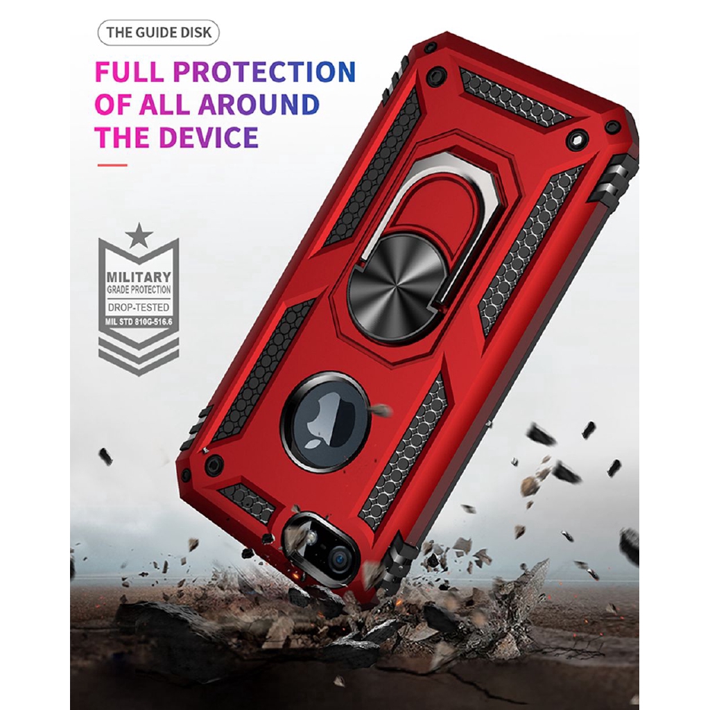 Ốp điện thoại PC cứng kiểu giáp kèm giá đỡ nhẫn sang trọng cho IPHONE 5 5S SE