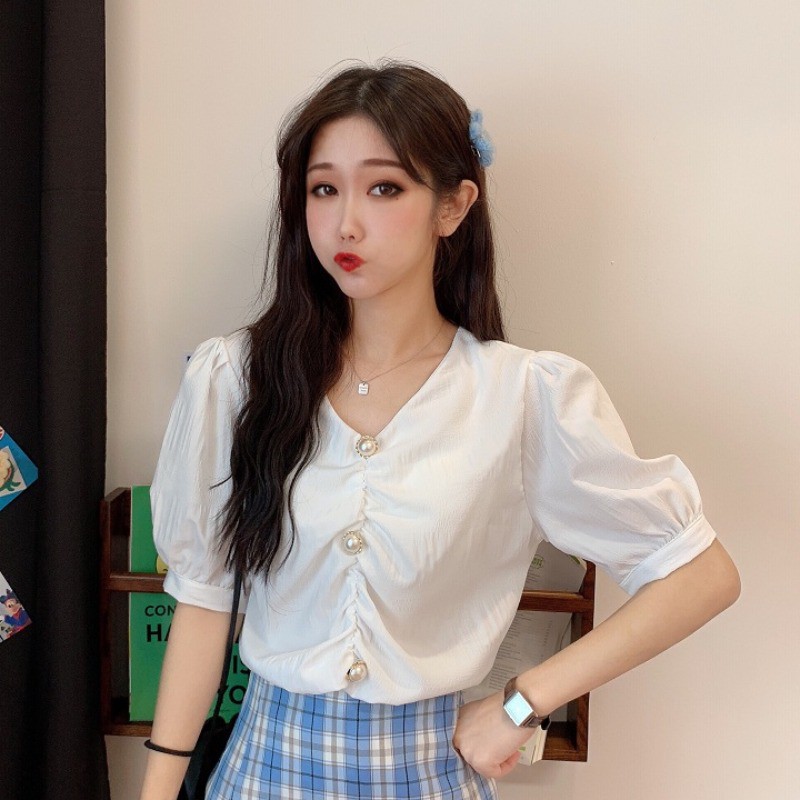 Áo sơ mi ULzzang/ Áo bánh bèo tiểu thư xếp ly Hàn quốc