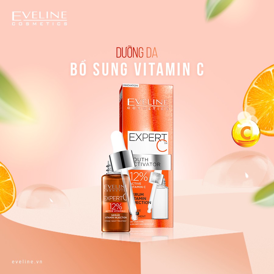 Serum dưỡng trắng da chống nhăn vitamin C ban đêm Eveline 18ml