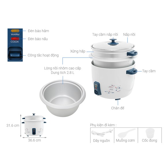 Nồi cơm điện nắp rời Sharp 2.2 lít KSH-D22SV-CR | BigBuy360 - bigbuy360.vn