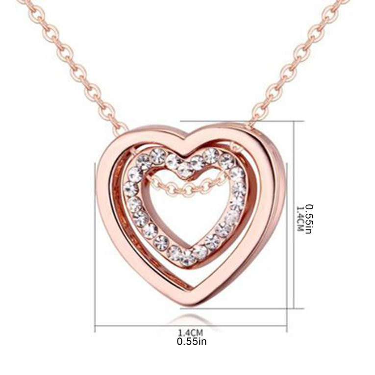 #cz  Simple Love Necklace Fashion Full Diamond Crystal Inlaid Necklace Double Heart Hollow Pendant Clavicle Chain