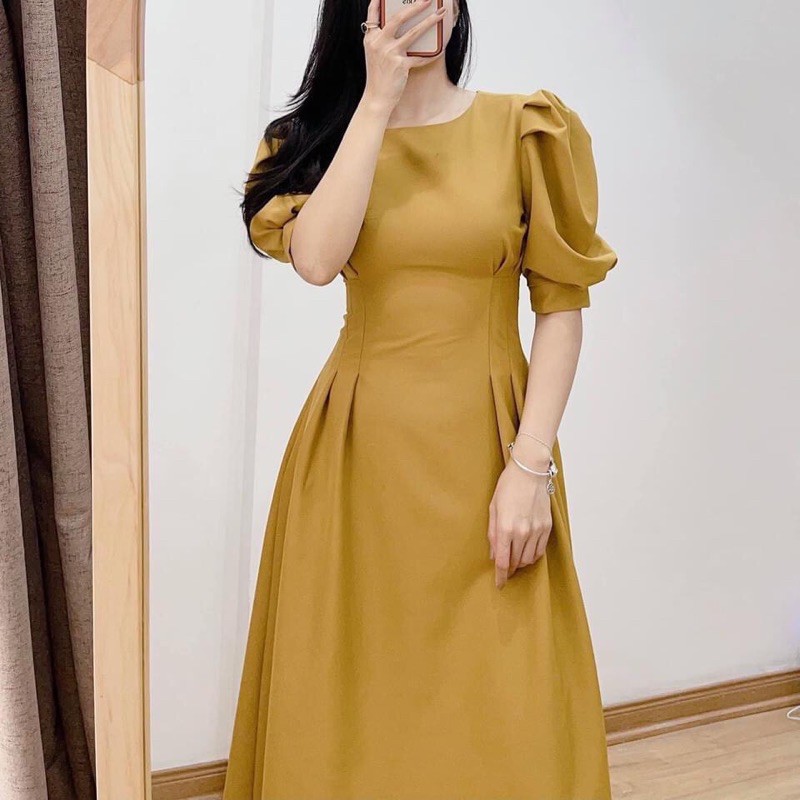 Váy li eo tay bồng cổ tròn | BigBuy360 - bigbuy360.vn