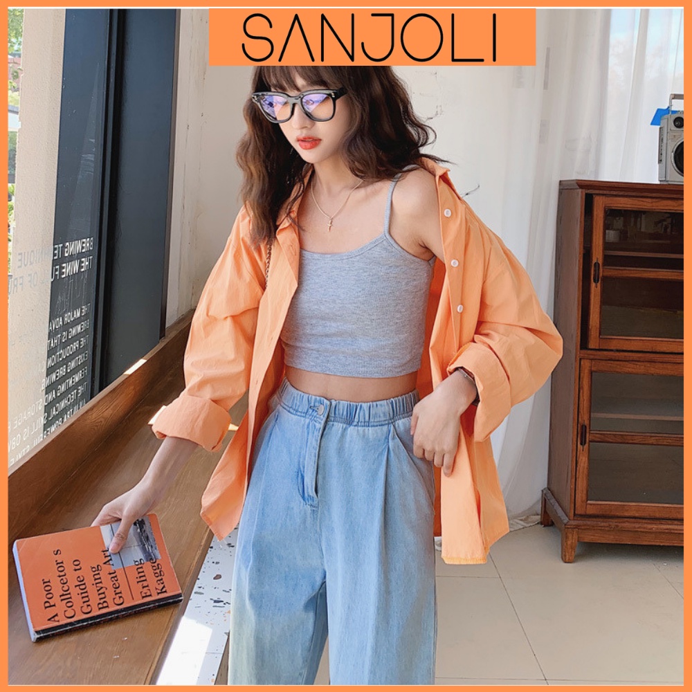 Áo Croptop Hai Dây SANJOLI Kiểu Nữ Thun Ôm Body Áo Crt 2 Dây Ngắn Sexy Đẹp Jennie Hàn Quốc Hở Vai Giá Rẻ Trắng Đen AO022