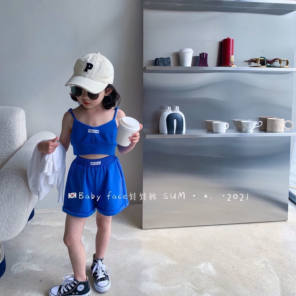 Set áo hai dây + quần short thể thao thiết kế mới thời trang mùa hè phong cách Hàn Quốc cho bé gái