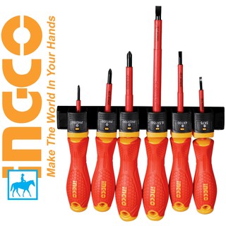 Bộ 6 Tua vít Cách Điện Có Nam Châm Tay cầm cách điện 1000V Insulated Screwdriver INGCO HKISD0608 Điện Sài Gòn