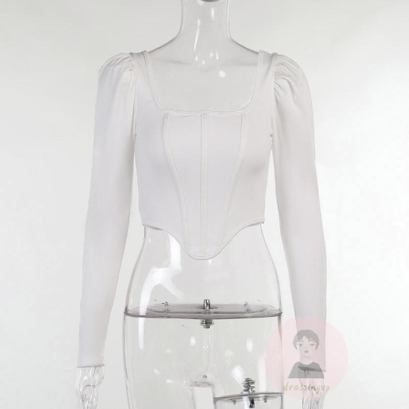 Áo Kiểu Ngắn Tay Dài Phồng Màu Sắc Trơn Dành Cho Nữ