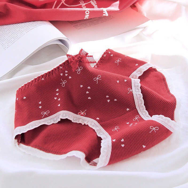 Quần Lót Nữ - Set Cotton gân tăm cherry cạp chun bèo DAN STORE MÃ 0271