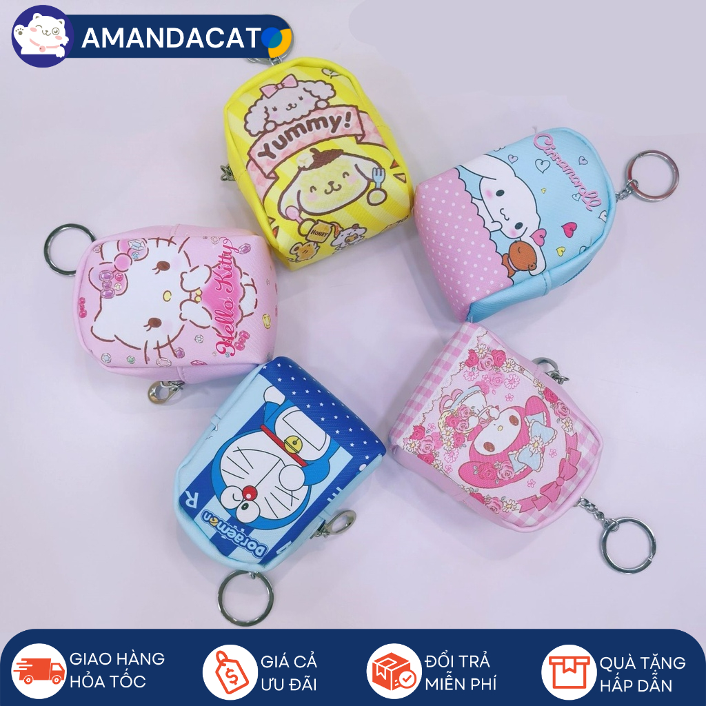 [Hàng sẵn] Móc khóa/Ví cầm tay mini đựng xu cho trẻ em hình hoạt hình đa dạng nhiều màu sắc