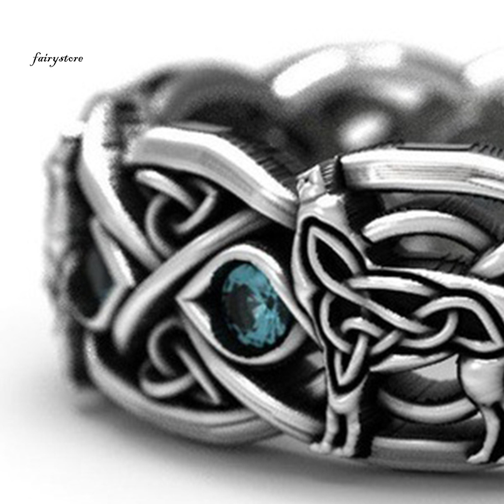 Nhẫn Mạ Bạc Đính Đá Topaz Nhân Tạo Hình Sói Sang Trọng Cho Nam