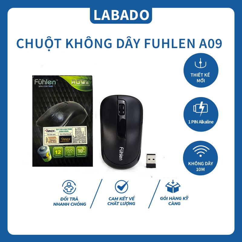 Chuột không dây Fuhlen A09 cute giá rẻ-Tặng kèm pin LABADO CA9