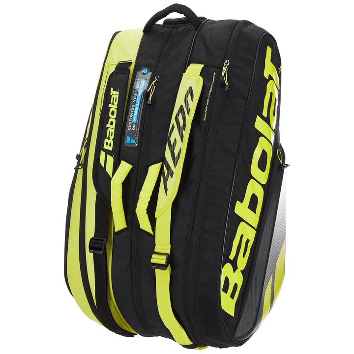 Túi đựng vợt tennis Babolat Pure Aero 12 Pack Bag Black/Yellow mẫu mới có 3 ngăn đựng tối đa 12 vợt