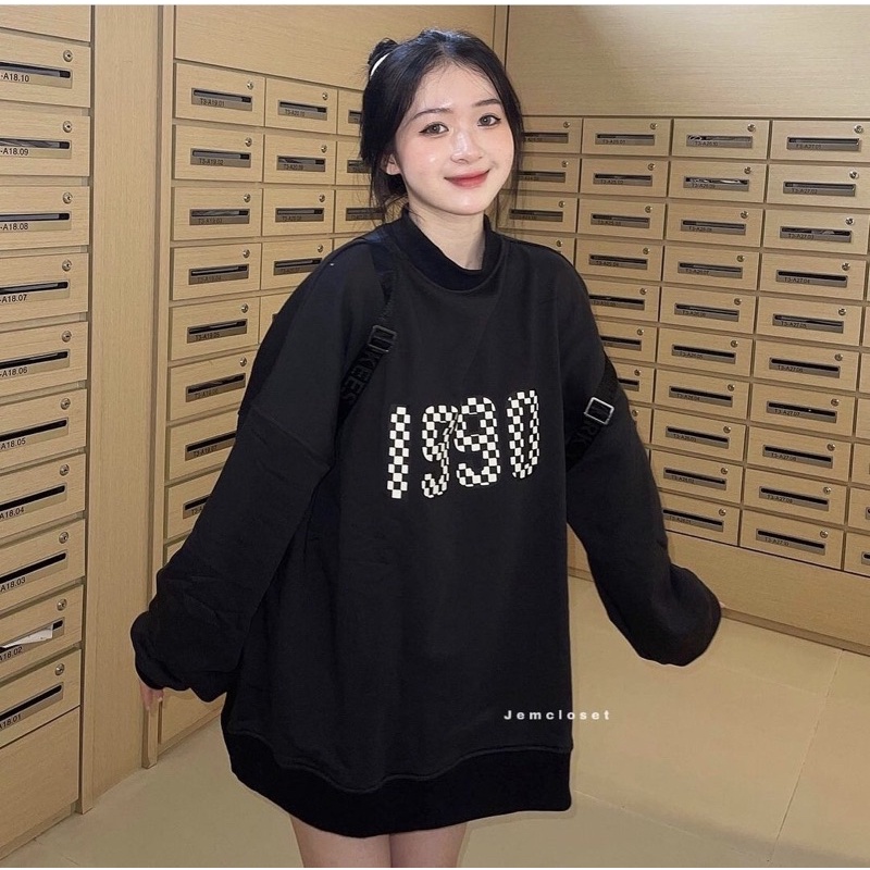 Áo sweater cổ 5p số 1990 chất nỉ bông dày dặn nam nữ | BigBuy360 - bigbuy360.vn