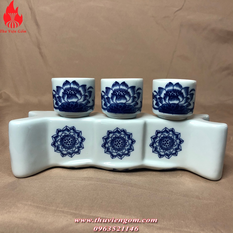 Chén Nước Thờ Bộ Kỷ 3-5 Chén Sen Rồng Bát Tràng
