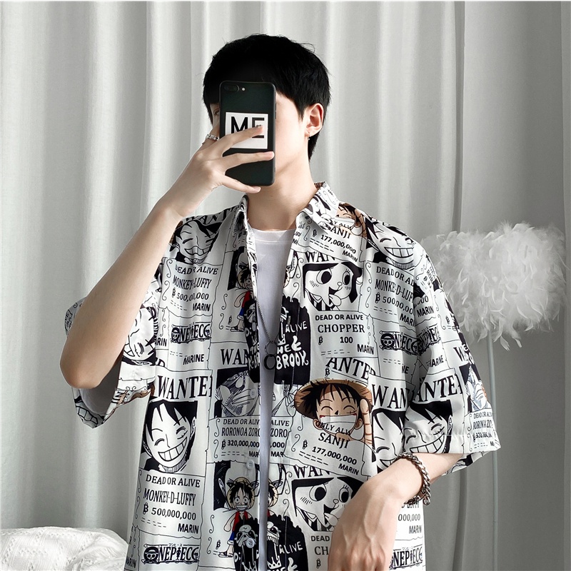 Áo Sơ Mi Tay Ngắn Dáng Rộng In Họa Tiết Hoạt Hình Phong Cách Hàn Quốc Thời Trang Mùa Hè Cho Nam