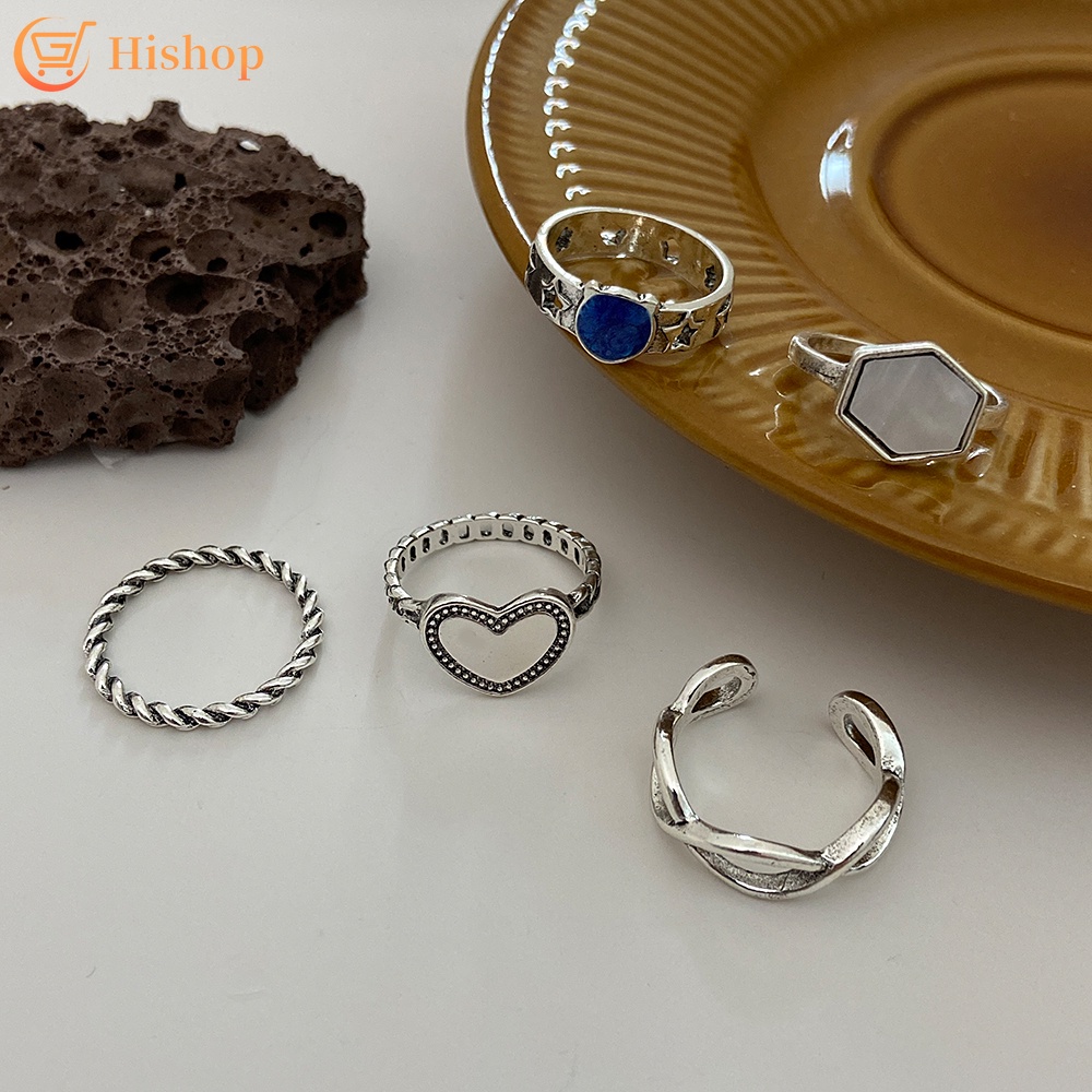 Set 5 nhẫn mạ vàng hình trái tim đơn giản thời trang cho nữ