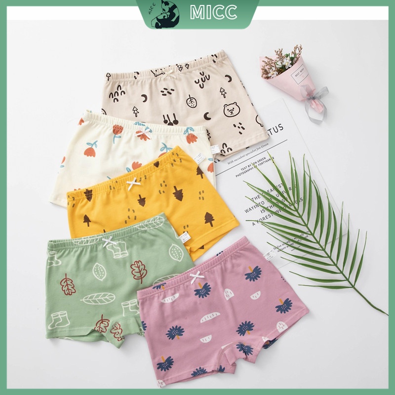 Set 5 Quần Lót Cotton Mềm Mại Thoáng Khí In Họa Tiết Dễ Thương Cho Bé Gái