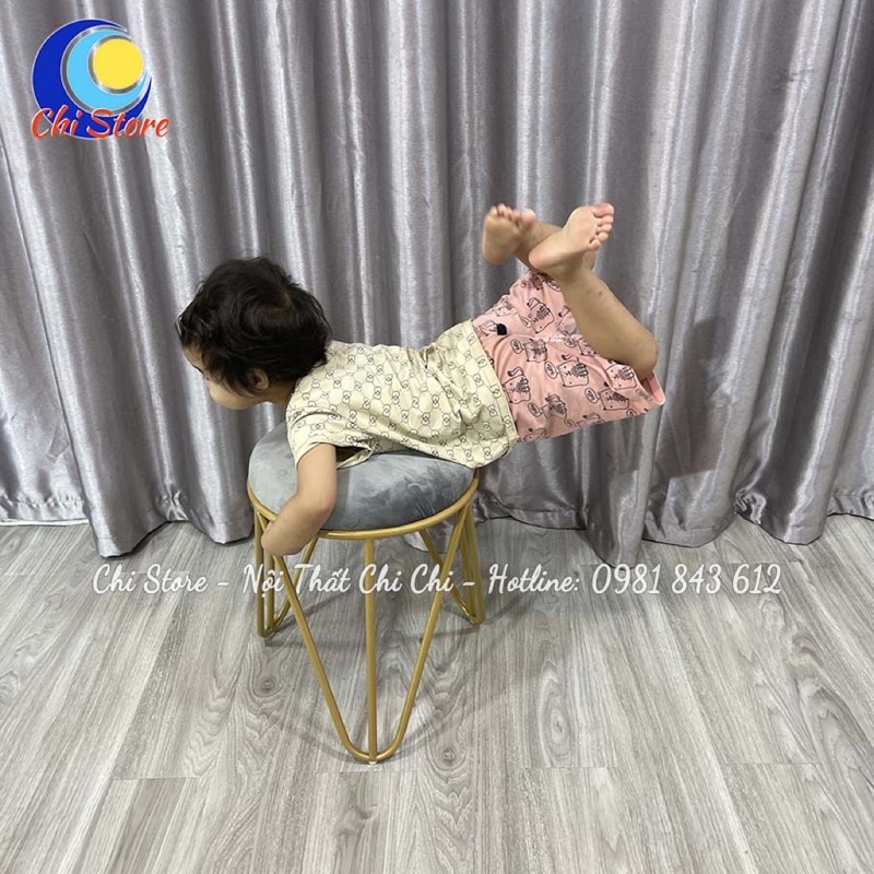 Ghế Đôn Ngồi Bàn Trang Điểm Chân Sắt Sơn Tĩnh Điện, Đôn Tròn Sofa Tròn Ngồi Phòng Khách Bọc Nỉ