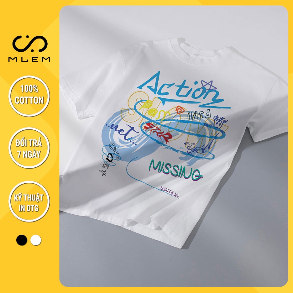 Áo Thun Cặp Đôi Nam Nữ Trắng Tay Lỡ Cao Cấp MLEM Action 100% Cotton Áo Phông Couple Form Rộng Đẹp