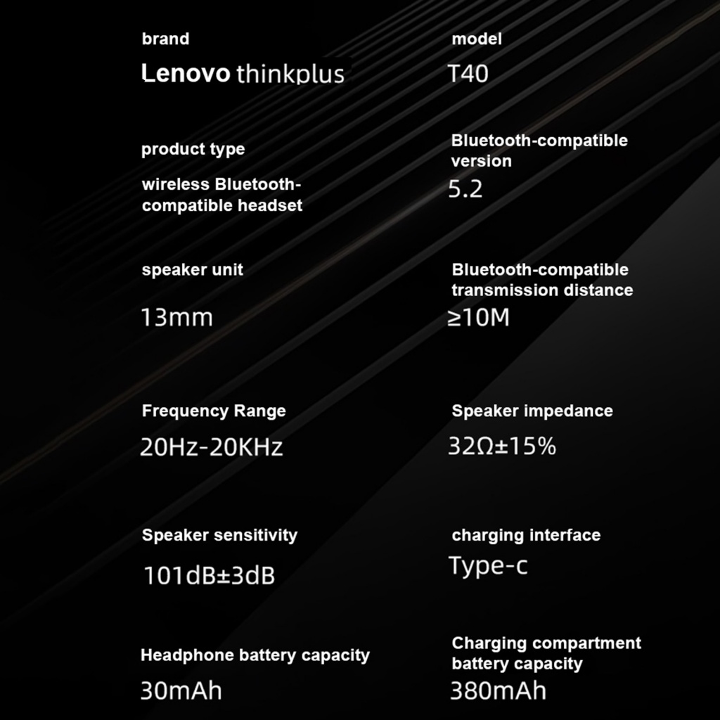 Tai Nghe Thể Thao Không Dây RSH.z Lenovo T40 Bluetooth-compatible5.2