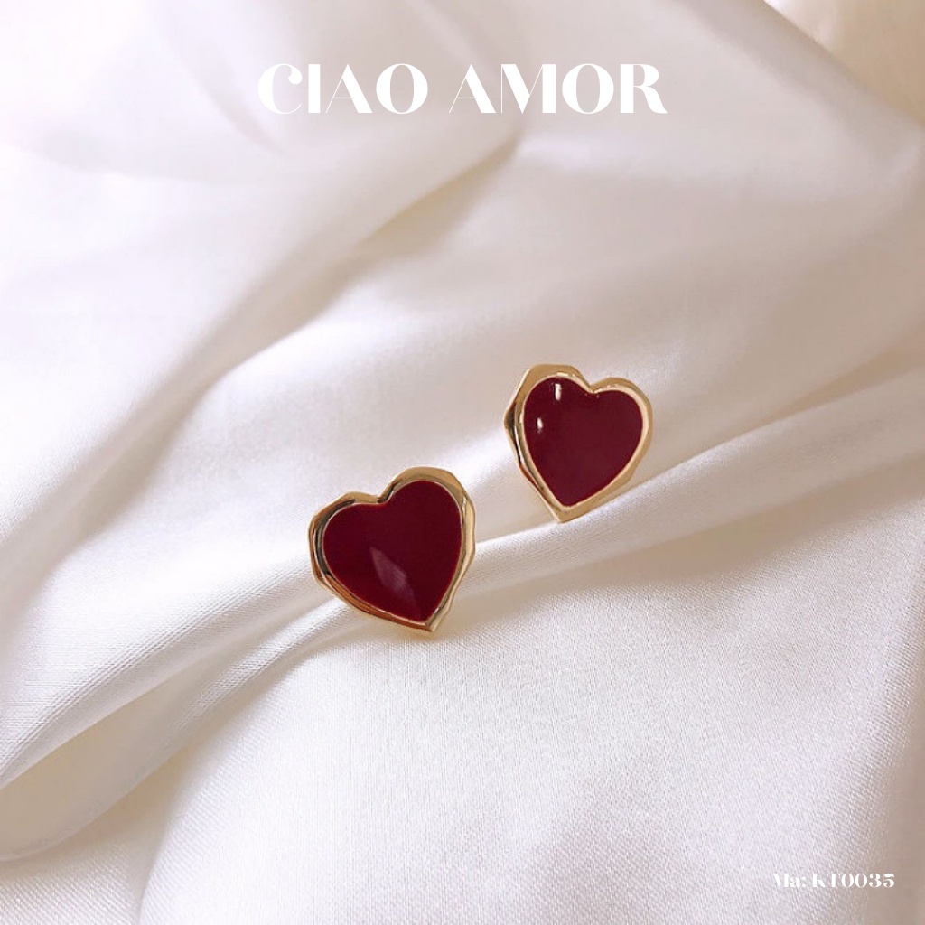 Khuyên tai nữ, bông tai nữ trái tim đỏ Trang sức Ciao Amor - Mã KT0035