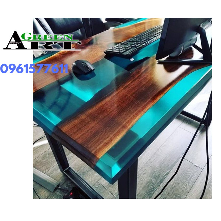 Bàn epoxy resin phòng họp, Bàn epoxy xanh ngọc