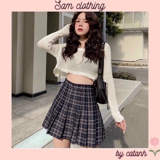 Set áo croptop kèm chân váy kẻ