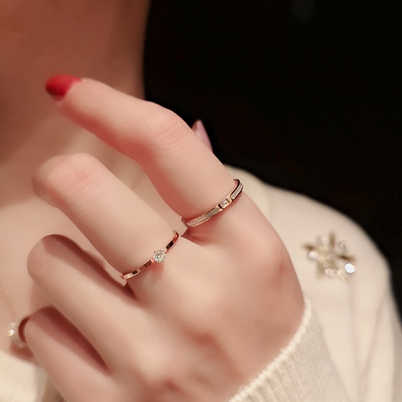Nhẫn nữ thời trang bằng thép titan Phong cách Hàn Quốc Nhẫn vàng hồng Solitaire