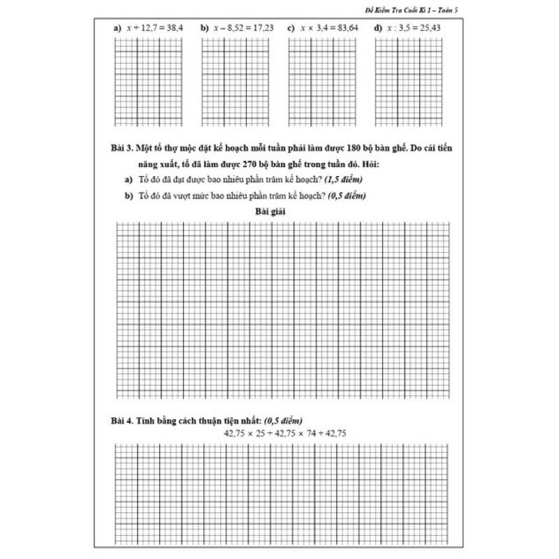 Sách - Đề Kiểm Tra Toán Lớp 5 - Học Kì 1 (1 cuốn)