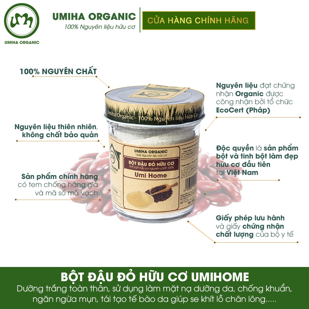 Combo 4 Bột Tẩy Da Chết Dưỡng Da Hữu Cơ gồm Bột Cám Gạo, Đậu Đỏ, Yến Mạch, Khoai Tây 125g UMIHOME. Tặng Dầu Hạt Nho 10ml