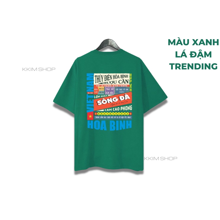 Áo thun tay lỡ HÒA BÌNH, Áo phông 63 tỉnh thành Form rộng oversize, chất liệu Cotton KKIMSHOP