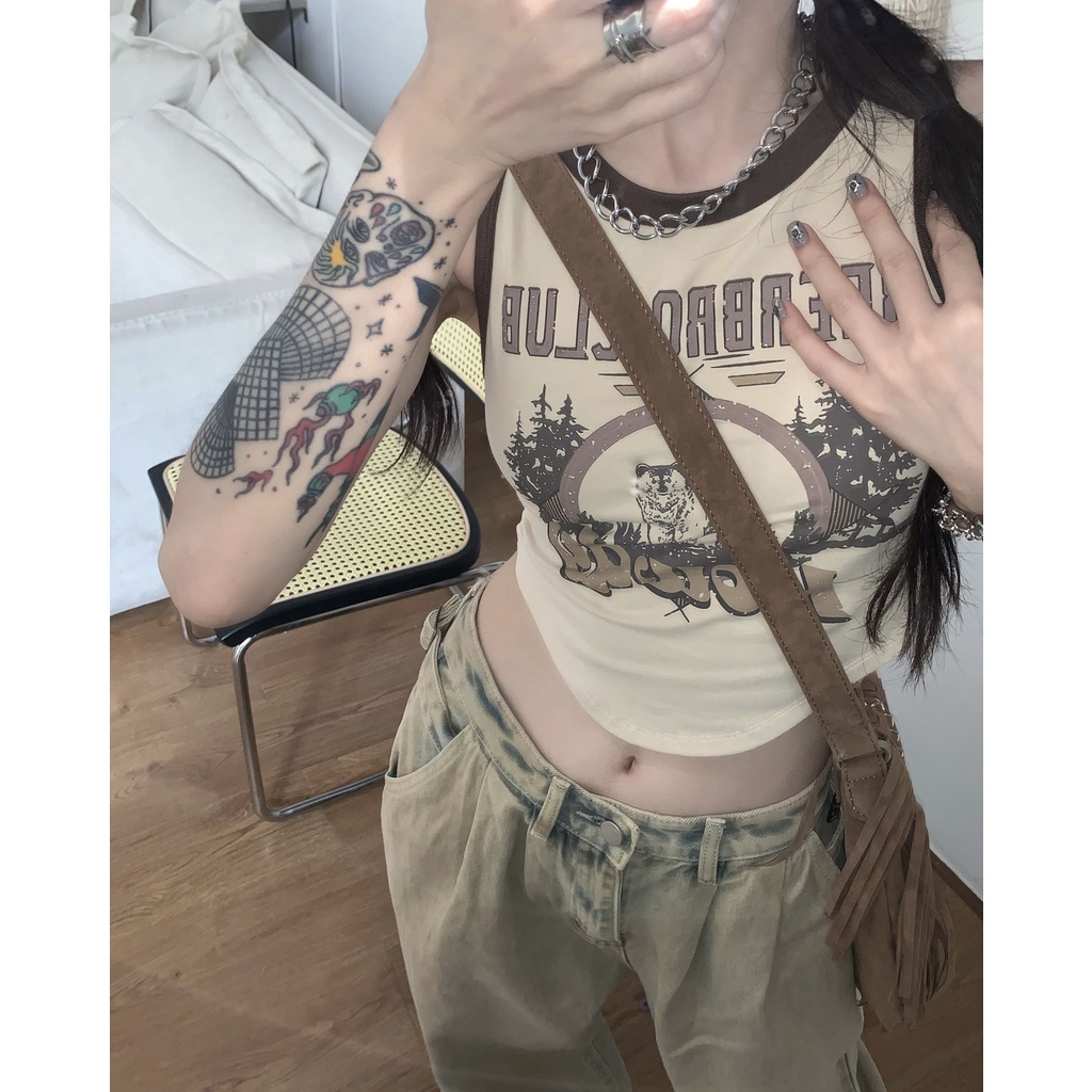 Ethelgirl Áo Croptop Sát Nách Hoạ Tiết In Thiết Kế Quyến Rũ Cho Phái Nữ