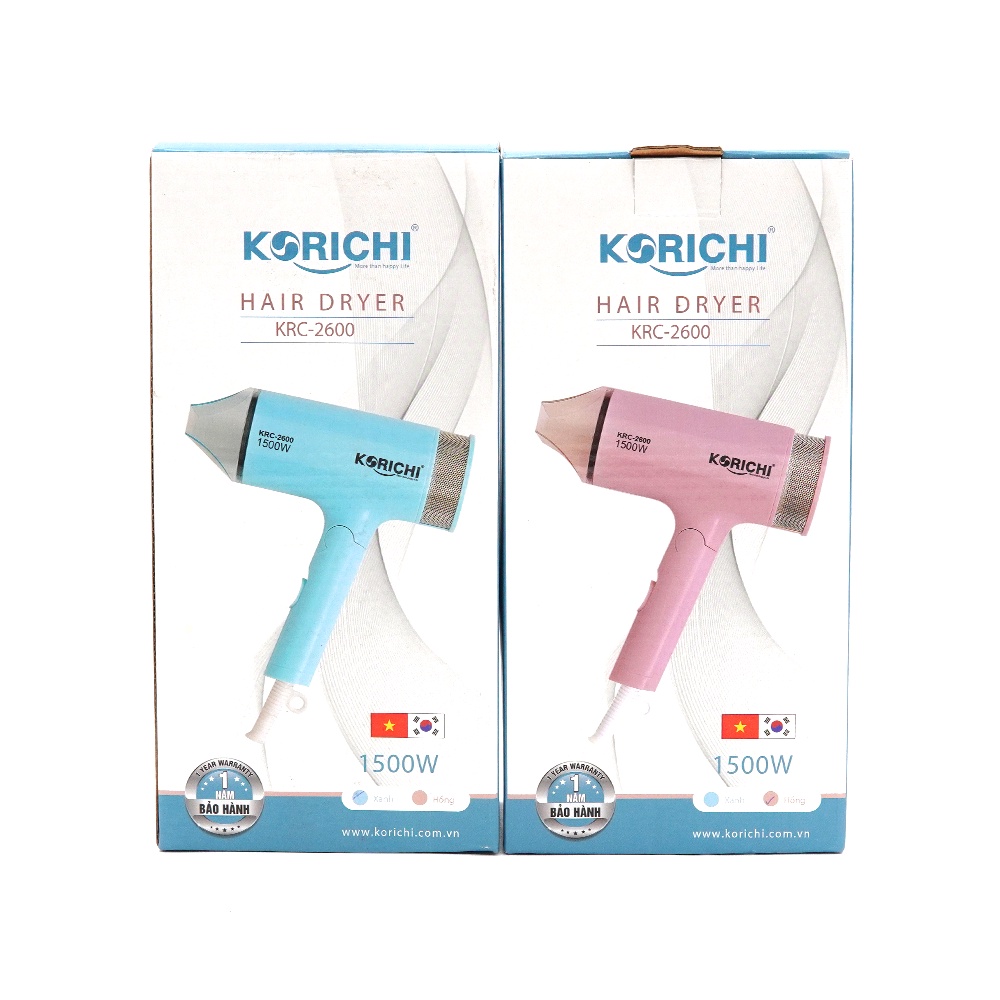 Máy Sấy Tóc Korichi KRC 2600 Chống Ồn, 2 Chiều Nóng Lạnh - Công Suất 1500W - Gập Gọn Tiện Dụng