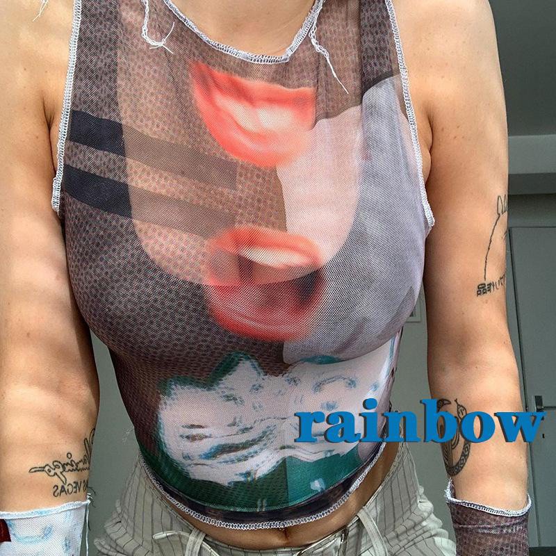 Áo Lửng Hai Dây Cổ Tròn In Hoa Màu Cầu Vồng Thời Trang Mùa Hè Cho Nữ | BigBuy360 - bigbuy360.vn