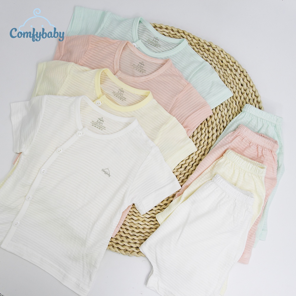 Bộ quần áo cộc cho bé, siệu nhẹ, thoáng khí 100% Cotton Lụa – Comfybaby size 3-12 tháng