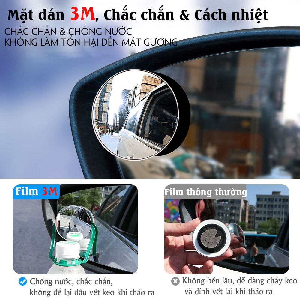 Bộ 2 Gương Lồi Tràn Viền Xoay 360 độ Gắn Cho Kính Gương Chiếu Hậu Tránh Điểm Mù Cho Xe Hơi, Xe Ô tô